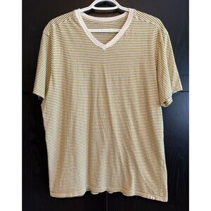 Pact Women's Pullover Organic Cotton Striped Shirt Large Short Sleeves V-Neck